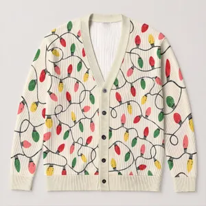 Colorful Holiday String Lights On Ivory For Cozy Winter Layering And Festive Gatherings All-over Print Knitted Cardigan