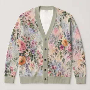 Romantic Pastel Rose Bouquet Floral Blooms for Everyday Layering and Garden Style All-over Print Knitted Cardigan