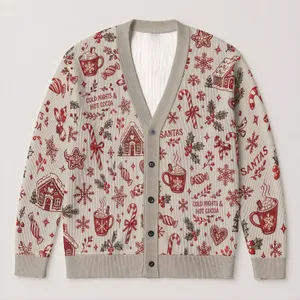 Vintage Christmas Candy And Cocoa Motifs For Cozy Holiday Layering And Gift Giving All-over Print Knitted Cardigan