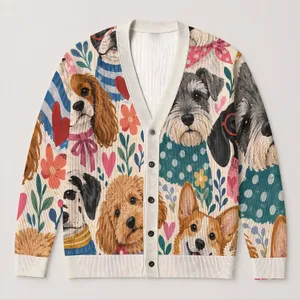 Colorful Dog Portraits for Cheerful Everyday Layering and Cozy Weekend Style Lovers All-over Print Knitted Cardigan