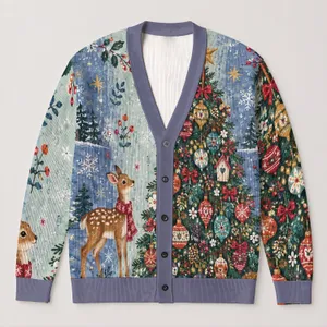 Colorful Christmas Tree Holiday Layering Style for Women and Cozy Winter Gatherings All-over Print Knitted Cardigan