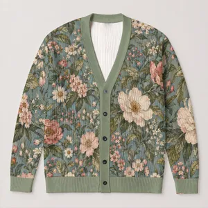 Vintage Sage Floral Layering Style for Garden Walks, Brunch, and Everyday Outings All-over Print Knitted Cardigan