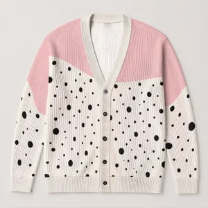 Blush Pink Black Dot Colorblock Layer for Playful Everyday Street Style Youth Wardrobe All-over Print Knitted Cardigan