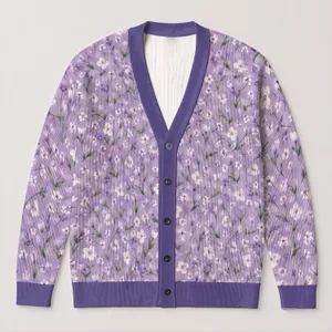 Lavender Wildflower Hearts For Everyday Layering, Cottagecore Style, And Spring Days All-over Print Knitted Cardigan