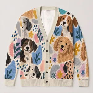 Colorful Dog Portraits for Cozy Everyday Layering and Playful Pet-Lover Style Outfits All-over Print Knitted Cardigan