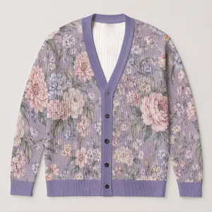 Lavender Vintage Floral Blooms For Everyday Commutes And Casual Autumn Layering For Women All-over Print Knitted Cardigan