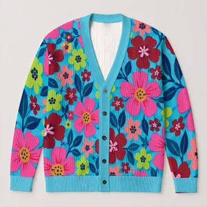 Colorful Floral Blooms for Cheerful Casual Fall Layering and Weekend Style for Women All-over Print Knitted Cardigan