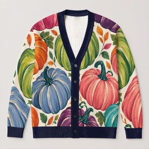 Colorful Harvest Pumpkins for Autumn Gatherings and Everyday Layering, Women’s Style All-over Print Knitted Cardigan