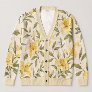 Golden Lily Garden for Easy Fall Layering and Cozy Weekend Style for Women All-over Print Knitted Cardigan