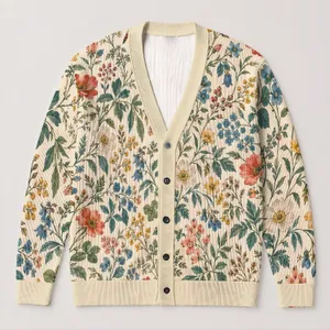 Botanical Dragonfly Garden Motifs for Everyday Office and Weekend Layering Style All-over Print Knitted Cardigan