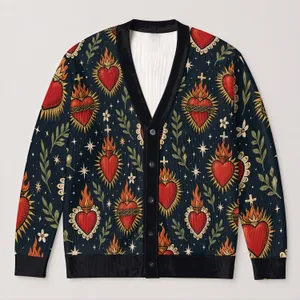 Sacred Heart Sunburst Motifs For Romantic Autumn Layering And Everyday Boho Style All-over Print Knitted Cardigan
