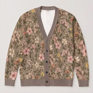 Vintage Meadow Blooms for Easy Everyday Layering, Youthful Cottagecore Weekend Wardrobe All-over Print Knitted Cardigan