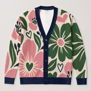 Graffiti Heart Floral Motifs for Spring Layering and Everyday Wear, Artistic Women All-over Print Knitted Cardigan