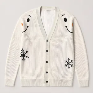 Snowman Snowflake Winter Cheer for Cozy Holiday Layering, Youthful Seasonal Style All-over Print Knitted Cardigan
