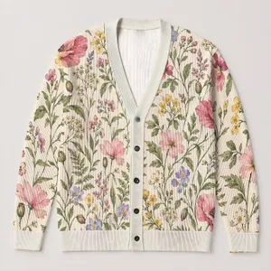 Watercolor Wildflower Blooms for Relaxed Spring Layering and Cottagecore Everyday Style All-over Print Knitted Cardigan