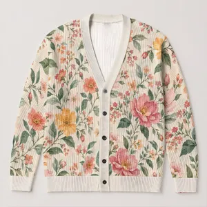 Watercolor Floral Garden for Easy Spring Layering, Romantic Everyday Style for Her All-over Print Knitted Cardigan
