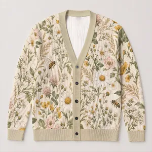 Daisy Meadow Bees for Everyday Layering and Cottagecore Spring Style for Women and Teens All-over Print Knitted Cardigan