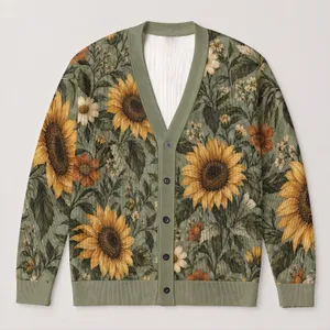 Sunflower Garden Layers For Relaxed Everyday Style And Autumn Weekend Outings Women All-over Print Knitted Cardigan