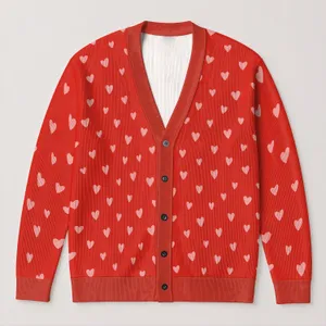 Pink Heart Valentine Romance for Cozy Autumn Layering and Everyday Women's Style Look All-over Print Knitted Cardigan