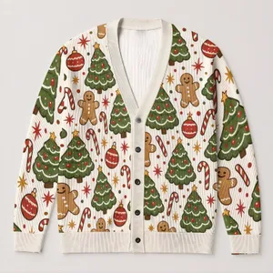 Gingerbread Trees, Candy Canes And Holly For Cozy Christmas Holiday Party Style Women All-over Print Knitted Cardigan