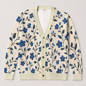 Blue Wildflower Vines for Office, Weekend Layering, and Autumn Garden Style for Women All-over Print Knitted Cardigan