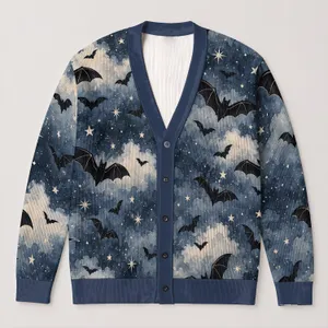 Moonlit Bats And Stars For Cozy Autumn Layering, Whimsical Night Style For Women All-over Print Knitted Cardigan