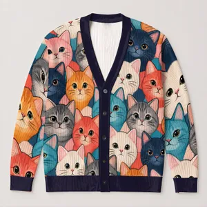 Colorful Cat Faces for Cozy Everyday Layering, Gift Giving, and Playful Cat Lovers All-over Print Knitted Cardigan