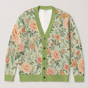 Vintage Botanical Florals for Easy Everyday Layering and Relaxed Women's Weekend Style All-over Print Knitted Cardigan