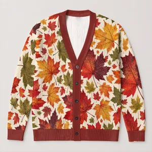 Autumn Maple Leaf Foliage for Cozy Fall Layering and Everyday Women's Casual Style All-over Print Knitted Cardigan