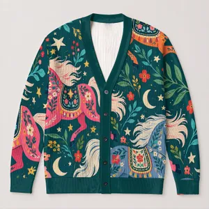 Whimsical Horse And Star Motif For Casual Layering And Artful Everyday Style For Women All-over Print Knitted Cardigan