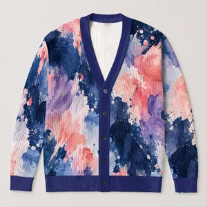 Abstract Watercolor Splashes for Travel Style and Creative Everyday Layering Looks All-over Print Knitted Cardigan