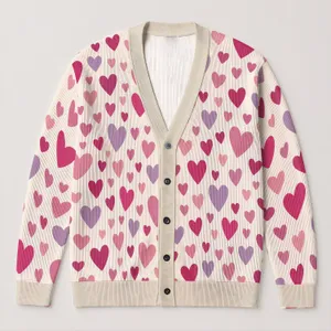 Pink Heart Motifs for Romantic Everyday Layering and Soft Feminine Style for Women All-over Print Knitted Cardigan