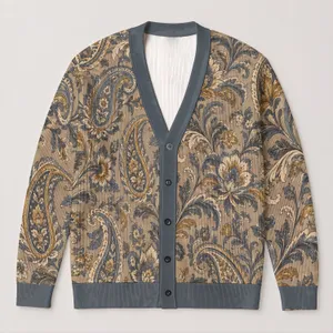 Vintage Baroque Paisley Florals for Everyday Layering in Women’s Bohemian Wardrobes All-over Print Knitted Cardigan