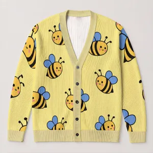 Cute Honeybee Garden Style For Spring Outings And Easy Everyday Layering For Women All-over Print Knitted Cardigan