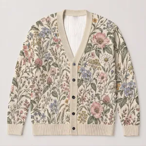 Vintage Botanical Blooms for Relaxed Layering, Weekend Strolls, and Garden Gatherings All-over Print Knitted Cardigan