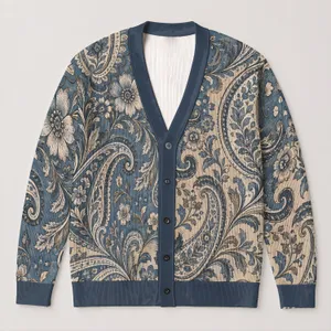 Blue Gray Paisley Florals For Office Layers And Relaxed Weekend Travel Wardrobes All-over Print Knitted Cardigan