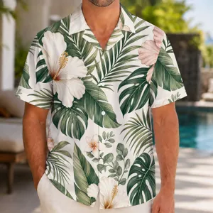Tropical Green Leaf Hibiscus Floral Resort Style for Beach Vacations and Summer Getaways Hawaiian Shirt