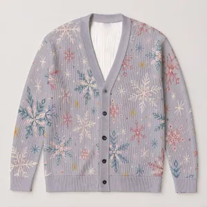 Pastel Snowflake Motifs For Cozy Winter Layering And Everyday Holiday Style Gifting All-over Print Knitted Cardigan