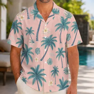 Pink Teal Palm Tree Vacation Beachwear For Summer Travel And Island Holidays Gift Hawaiian Shirt
