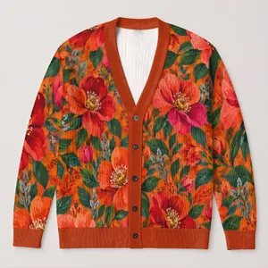 Vibrant Orange Floral Blooms For Colorful Everyday Layering And Garden Gatherings All-over Print Knitted Cardigan