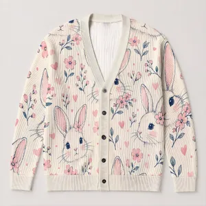 Pastel Bunny Sweetheart Motif for Easter Layering and Everyday Spring Style Women All-over Print Knitted Cardigan