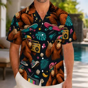Retro Gorilla Skateboard Motifs for Summer Beach Parties, Vacations, and Festivals Hawaiian Shirt