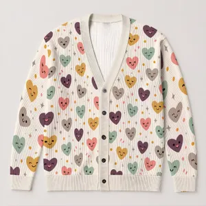 Cute Heart Faces for Cozy Autumn Layering, Playful Everyday Style for Women and Teens All-over Print Knitted Cardigan