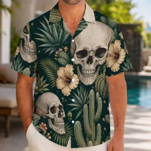 Skull Cactus Desert Oasis Style for Beach Vacations and Summer Getaways for Men’s Travel Hawaiian Shirt