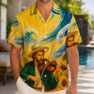 Violinist In Sunflower Meadow With Ocean Waves For Beach Vacations And Summer Getaways Hawaiian Shirt