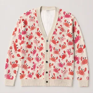 Playful Coastal Crab Motifs for Beach Days and Everyday Summer Layering for Women All-over Print Knitted Cardigan