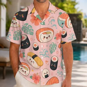 Cute Sushi Roll Icons For Beach Vacations And Summer Dining, Casual Style For Men Hawaiian Shirt