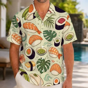 Sushi Motifs for Beach Getaways and Casual Vacation Dining, Men’s Summer Island Style Hawaiian Shirt