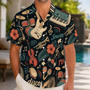 Retro Music Instrument Motifs for Beach Concert Nights, Festivals, and Vacation Style Hawaiian Shirt