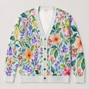 Watercolor Floral Blooms For Relaxed Autumn Layering And Everyday Women's Style All-over Print Knitted Cardigan